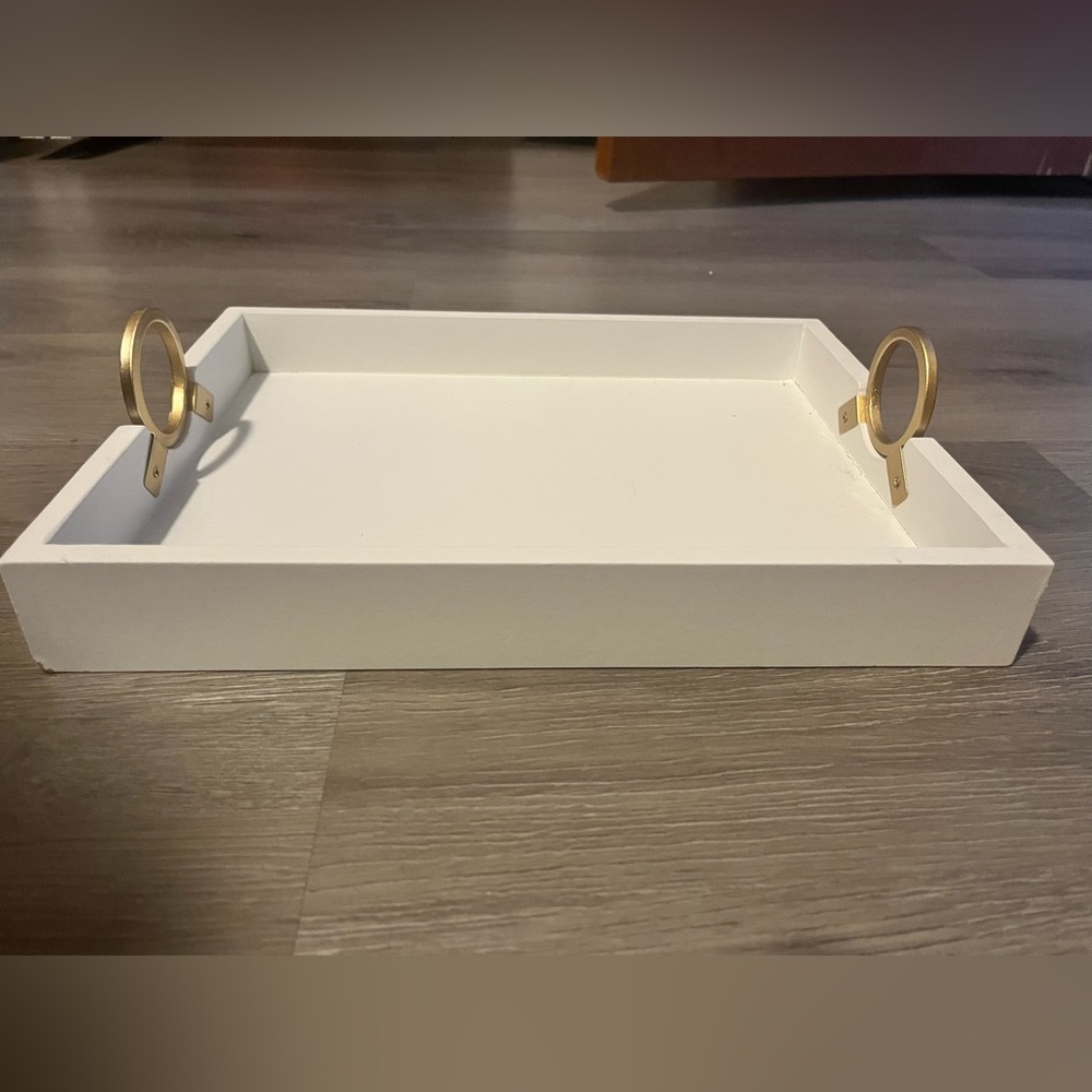 White and Gold Vanity Tray with Elegant Handles